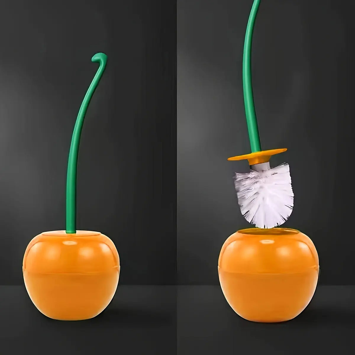 [Soft Plastic Toilet Brush] Playful Cherry-Shape Bathroom Accessory, 1pc Long Ergonomic Handle Manual Tool for Tight Spaces, Soft Bristles, Sturdy Construction, Daily Cleaning