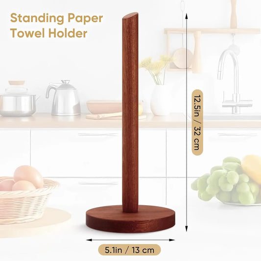 Wooden Countertop Kitchen Paper Towel Holder, Real Wood Paper Towel Storage Rack, Paper Towel Dispenser for Kitchen Organization, Toilet Paper Holder