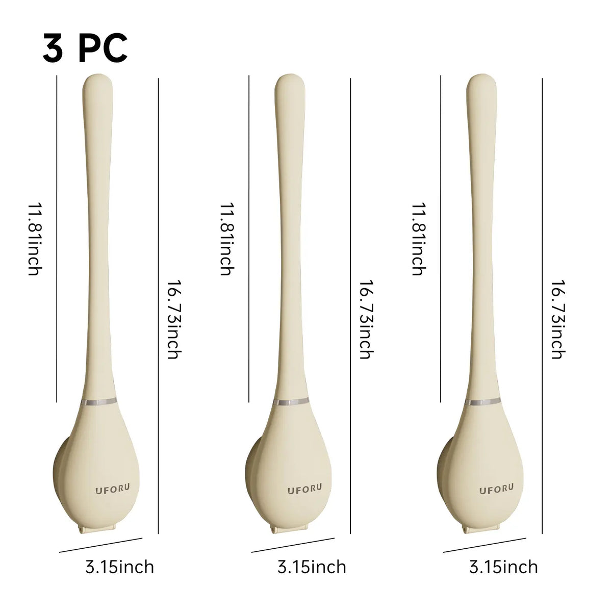 UFORU Sturdy Wall Mounted Silicone Toilet Cleaner Brush & Plastic Holder Set - Long Handle, Flat Tip, Reusable, Space Saver with Sticky Hook, Elegant Wall Accent Brush, Bathroom Cleaning Supplies