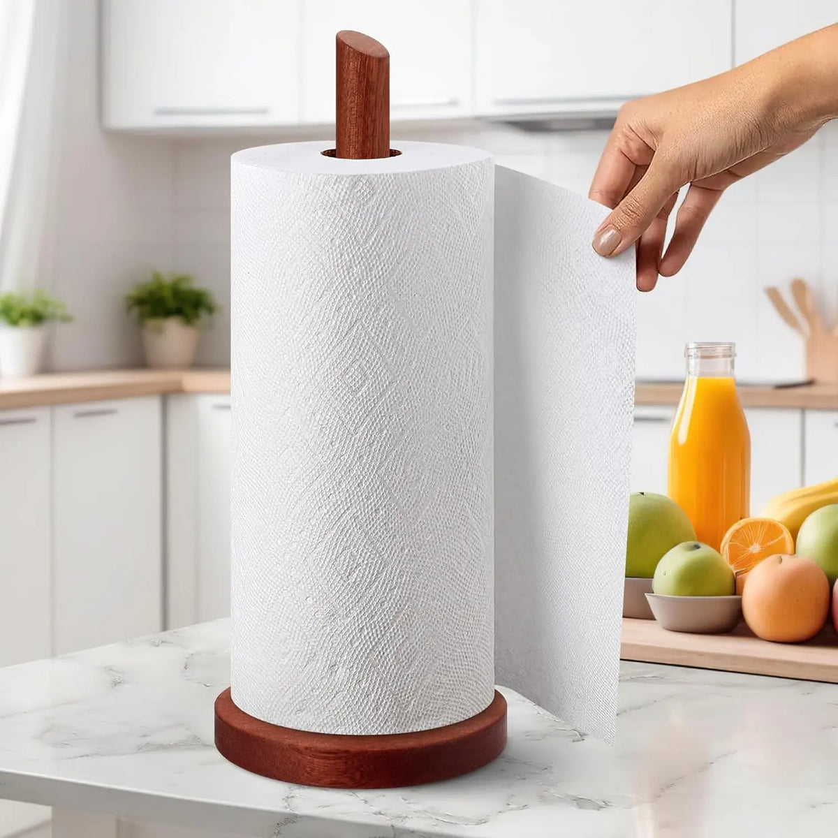 Wooden Countertop Kitchen Paper Towel Holder, Real Wood Paper Towel Storage Rack, Paper Towel Dispenser for Kitchen Organization, Toilet Paper Holder