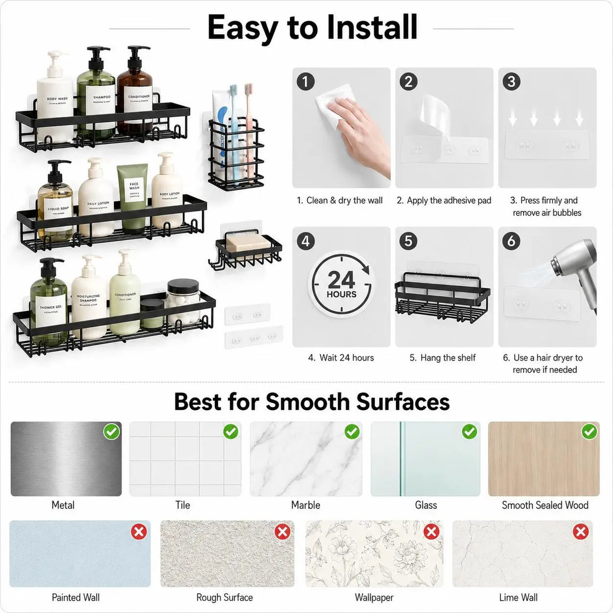 [DealsForYouDays] 5-Piece Minimalist Pink Stainless Steel Bathroom Storage Set, Rustproof Waterproof Adhesive No-Drill Wall-Mounting Organizer with Toothbrush Holder, Soap Dish for Apartment, Easy Bathroom Rack Sets Organizer Storage