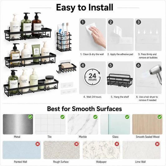 [DealsForYouDays] 5-Piece Minimalist Pink Stainless Steel Bathroom Storage Set, Rustproof Waterproof Adhesive No-Drill Wall-Mounting Organizer with Toothbrush Holder, Soap Dish for Apartment, Easy Bathroom Rack Sets Organizer Storage