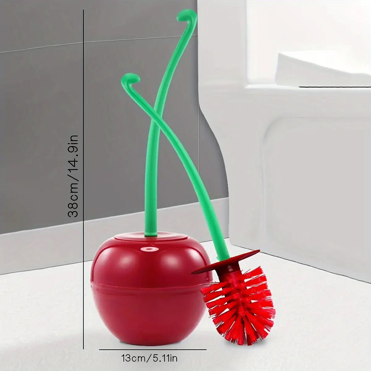 [Soft Plastic Toilet Brush] Playful Cherry-Shape Bathroom Accessory, 1pc Long Ergonomic Handle Manual Tool for Tight Spaces, Soft Bristles, Sturdy Construction, Daily Cleaning
