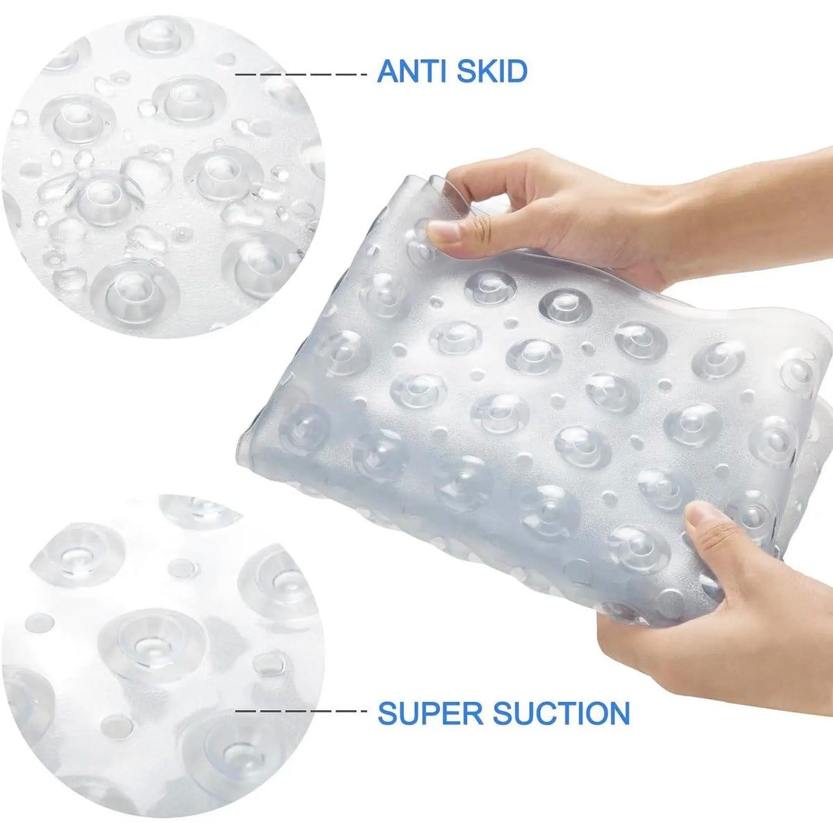 1pc Massage Bathtub Mat, Medium Size 27.6 x 15 Inches Non-Slip Shower Mats with Suction Cups and Drain Holes, Machine Washable Bath Mat, Home Decor, Bathroom Supplies, Clear / Gray