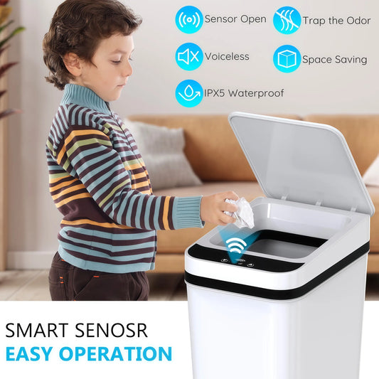 1 Pack Motion Sensor Touchless Automatic Trash Can with Lid - 2.2 Gal Slim Fit Durable IPX5 Waterproof ABS Plastic Bin, 9.25''L×6.1''W×12.5''H Easy to Maintain Multi Functional Small Waste Container for Kitchen/Bathroom Home Supplies, Sensor Trash,sohochi