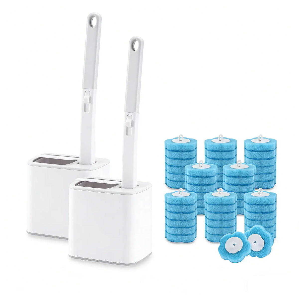 Disposable Toilet Brush, Toilet Bowl Wand Holder Set with 24PCS Cleaner Refills, Bathroom Cleaning System for Sink Bathtub Drain Wash Basin Urinal,Wall-Mount Scrubbing Toilet Brush Bathroom Cleaning Kit