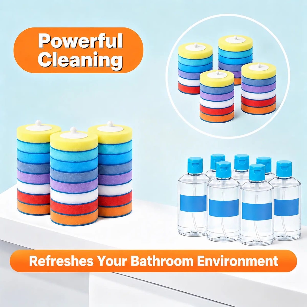 SOPAMI Disposable Toilet Scrubber Brush Kit - 1 Handle + 32 Refill Heads (16 Option Available), No-Touch Rotating Scrubber, Self-Clean Pad, Holder, Toilet Cleaning System for Under-Rim & Corners, Ideal for Busy Home Bathrooms,sohochic
