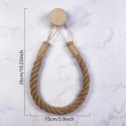 2 Sets Vintage Hand-Woven Bathroom Storage Lanyard - Self-Adhesive Toilet Paper & Towel Holder, Rustic Rope Organizer for Bathroom Decor Supplies, No Tools Needed, Decorative Wall Hanging | Natural Materials, Bathroom Accessories