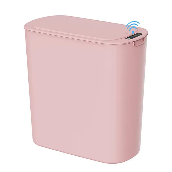 CESUN 2.6 Gal Touchless Trash Bin - Automatic Motion Sensor Plastic White Wastebasket with Lid, Smart Slim Modern Shape for Tight Spaces, Bathroom Accessories, Apartment Accessories