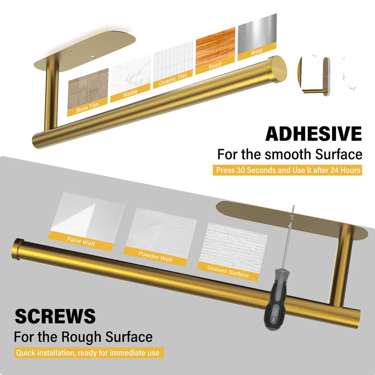 SZHLUX Paper Towel Holder, Self-Adhesive Paper Towel Holder Under Cabinet for Kitchen, No Drill Wall Mount-SUS304 Stainless Steel, Space-Saving, Easy Installation for Kitchen, RV & Bathroom-12.6’’ Towel Rack for Rolls, Plastic Wrap & More