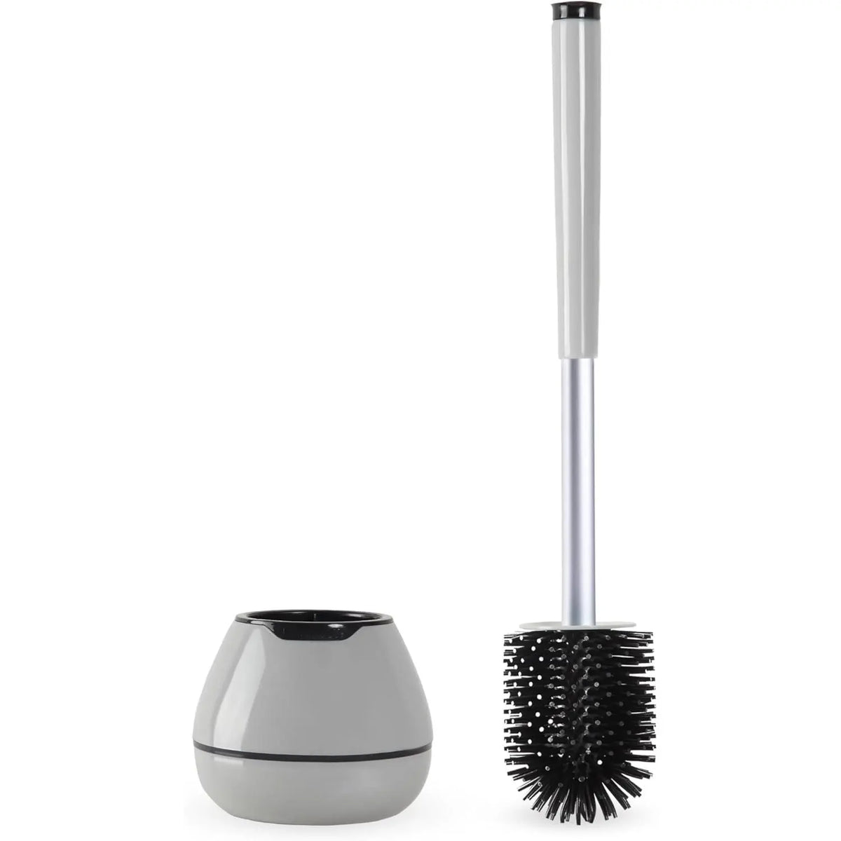 Toilet Brush and Holder Set, Silicone Toilet Bowl Cleaner Brush, Bathroom Cleaning Bowl Kit with Tweezers, Bathroom Accessories with Aluminum Handle - White