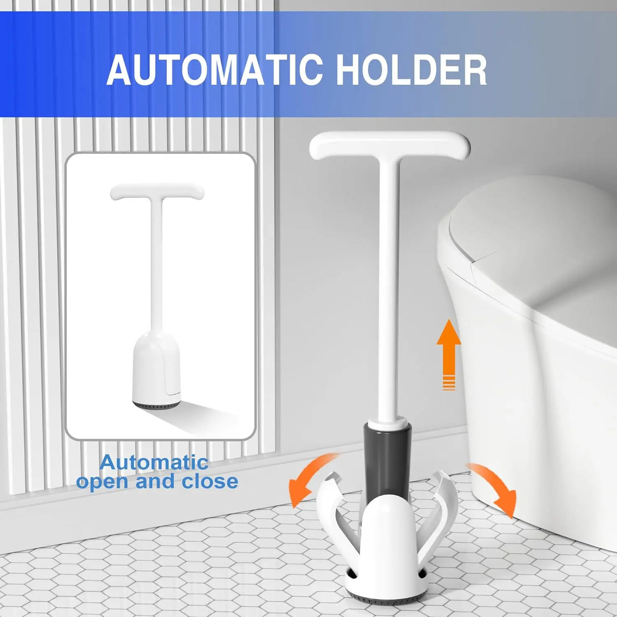 Snofrid Upgraded Toilet Plunger with Hideaway Wall-Mounted Caddy, Dual-Hand Grip, 360° Deep Clean Function, Auto Vent Cap, Compact Durable Build, Built-In Drip Tray, Easy-To-Clean White Bathroom Gadget for Home Upgrade