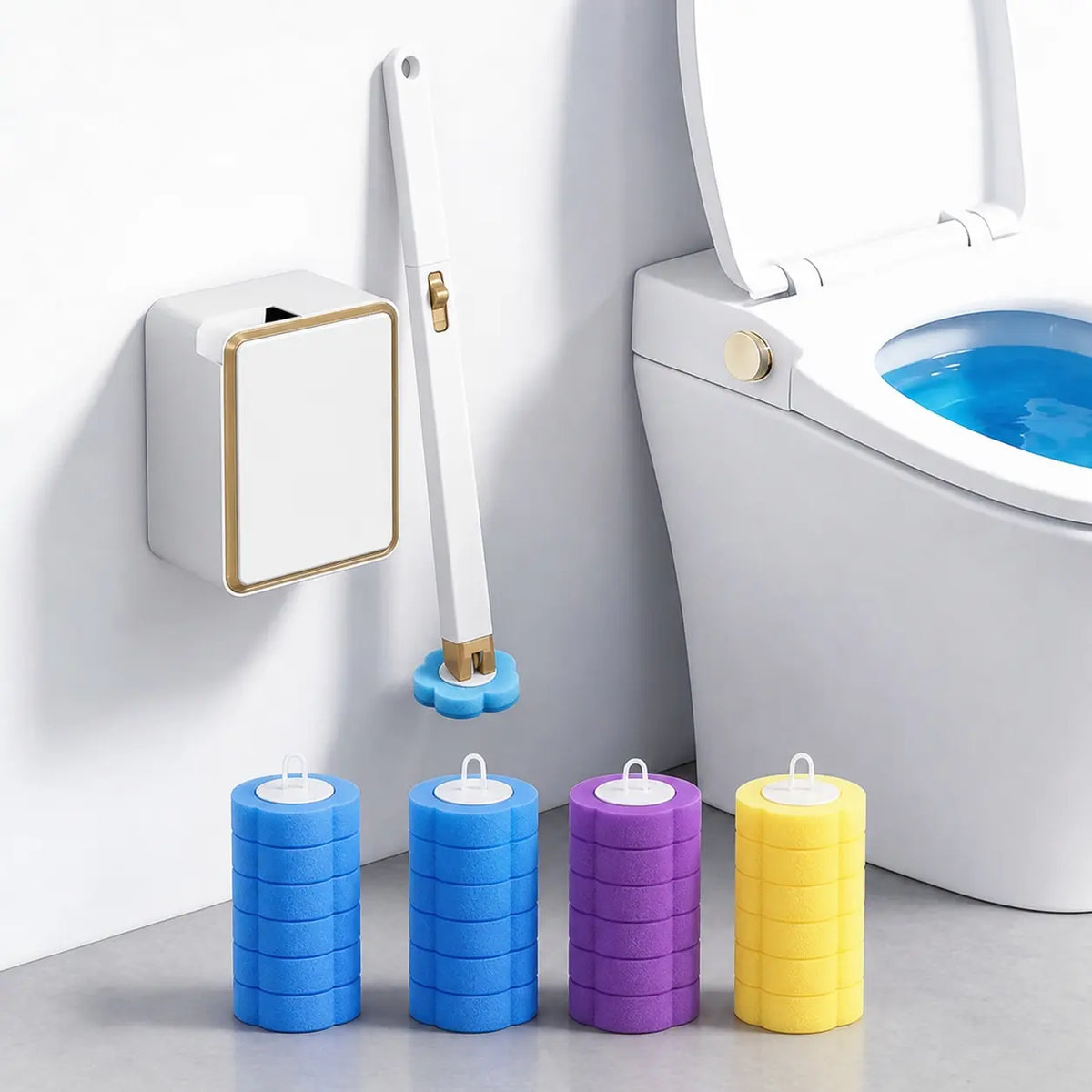 Disposable Toilet Brush Wand Cleaner Heads - 36 Pcs Auto-Flip White Plastic & Metal Plastic, Wall-Mount Space-Saver for Toilet, Bathtub, Household Busy Homes Bathroom Cleaning Supplies (Handles & Box Excluded)