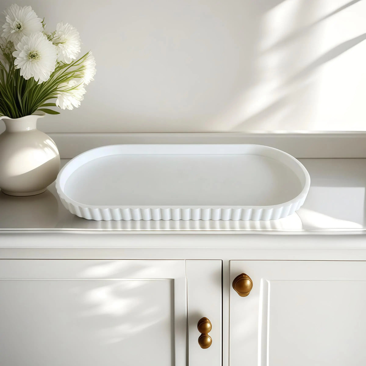 Bathroom Countertop Tray, Silicone Bathroom Countertop Organizer, Kitchen Sink Side Storage Tray, Home Organizer for Bathroom & Kitchen, Bathroom Accessory