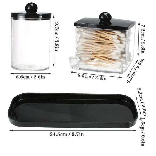3 Piece Bathroom Cotton Swab Holder Set, Round Cotton Swab Stand with Tray, Medicine Can Storage Box, Tooth Flosser, Cotton Balls, Pads, Bathroom Accessories Organizer, Bathroom Accessory Set, Modern Bathroom Accessories, Restroom Accessories