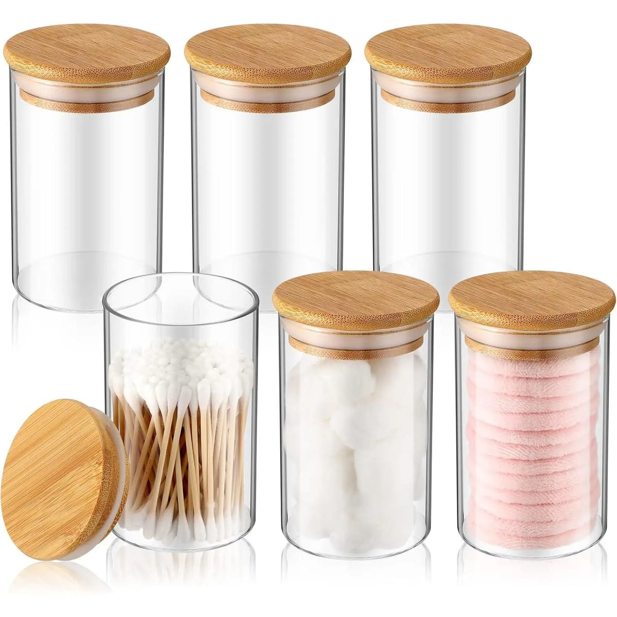 6 Pack Glass  Jars with   Bathroom Accessories  Balls Pads Swabs Holder Jar Bathroom Canisters for  Accessories Storage