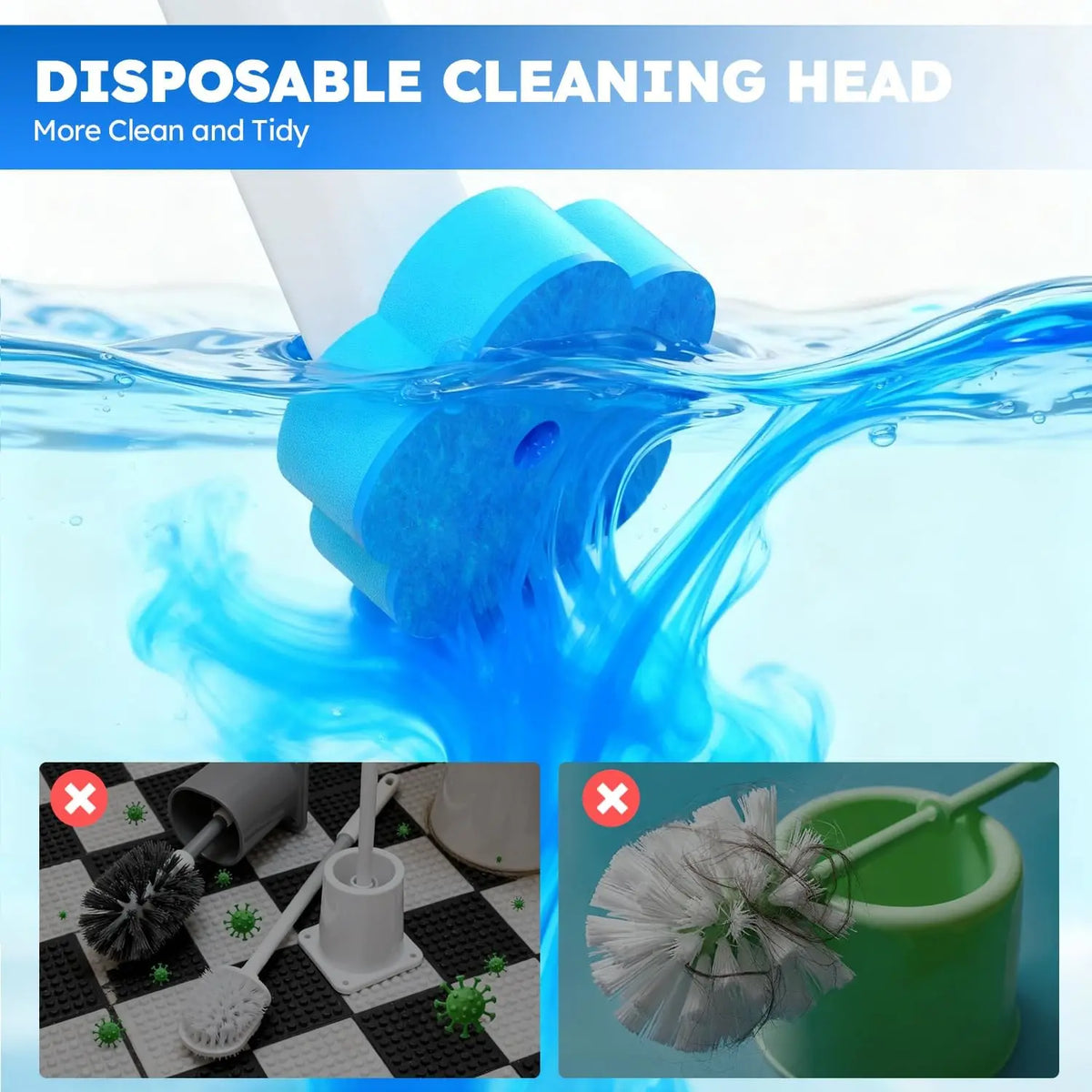 Nifogo Durable Toilet Brush Set with Wall-Mount Holder & 24 Cleaner Refills, Multifunctional Bathroom Toilet Brush & Plungers Kit for Sink, Bathtub Drain Cleaning