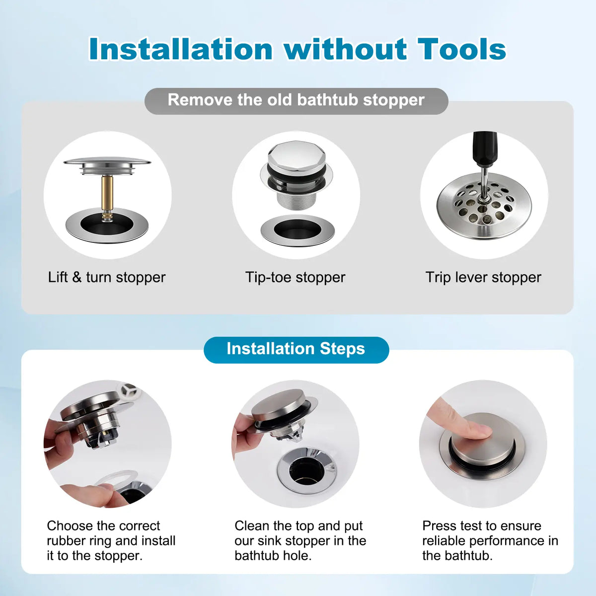 Hibbent Stainless Steel Pop-up Drain Stopper - Hair Catcher with Strainer, Bathroom Bathtub Plug, Protector for 1.5''-2.4'' Drain Holes