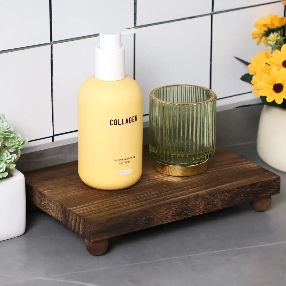 Wood Riser Soap Tray, Rustic Wood Pedestal Stand for Kitchen Sink & Bathroom Counter, Decorative Display for Plants, Bottles & Candles, Bathroom Supplies