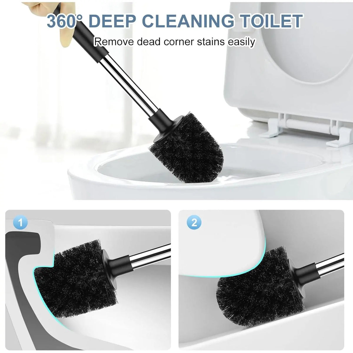 Black Toilet Brush and Holder Set - Self-Closing Lid, Extra-Long Ventilated Handle, Nylon Bristles for Bathroom Cleaning (brush + holder)