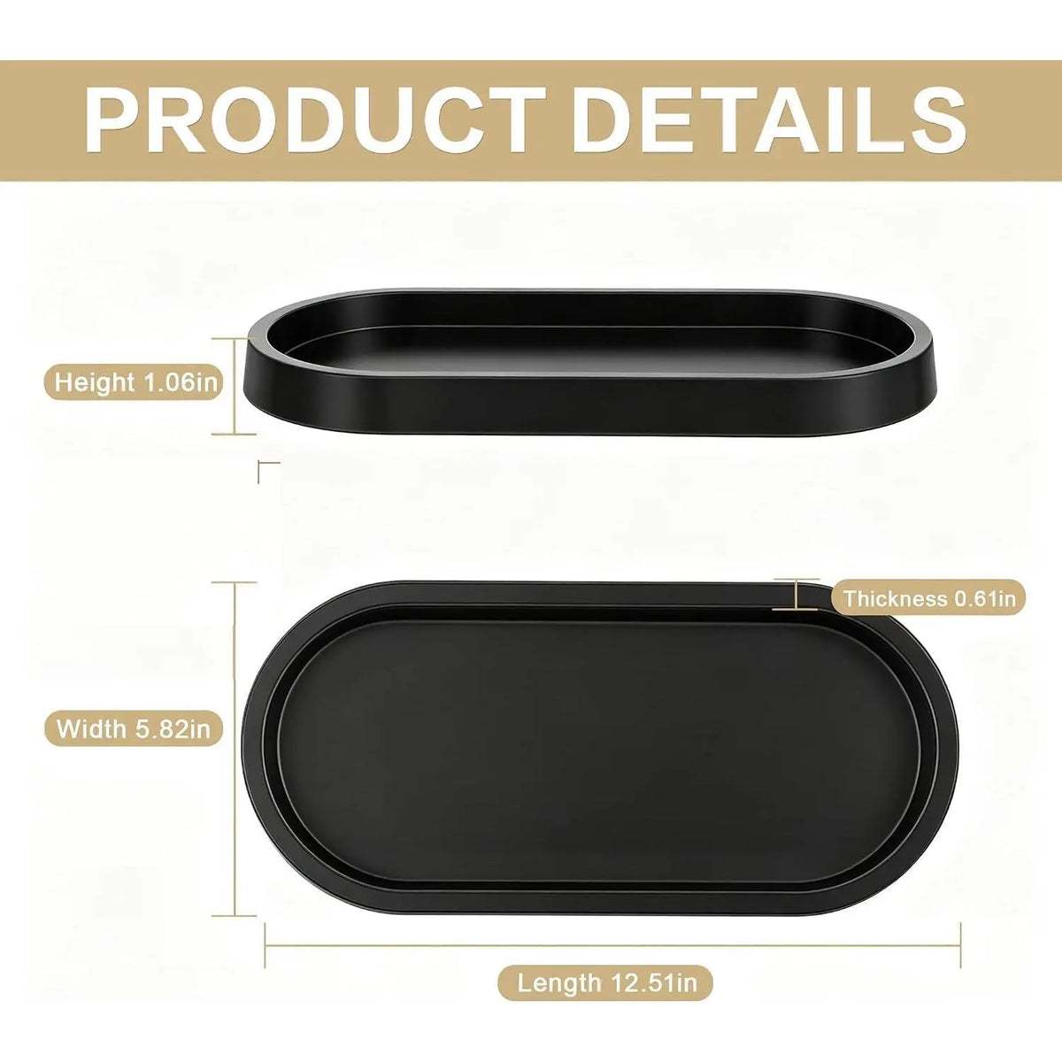 Glam 1-Pack 12 in Thick Black Plastic DIY Painting Tray - Multi-Use Tray for Bathroom Organization, Decorative Storage on Counter Vanity