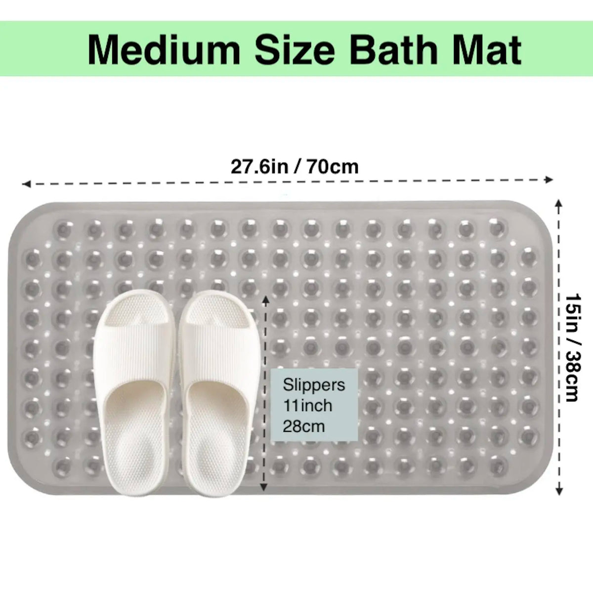 1pc Massage Bathtub Mat, Medium Size 27.6 x 15 Inches Non-Slip Shower Mats with Suction Cups and Drain Holes, Machine Washable Bath Mat, Home Decor, Bathroom Supplies, Clear / Gray