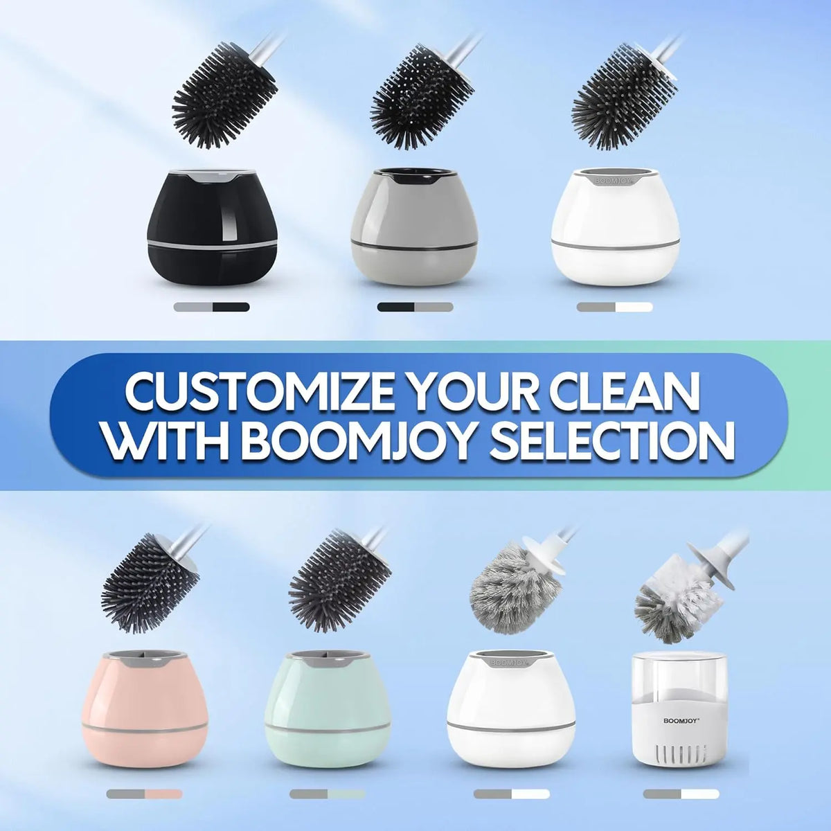Toilet Brush and Holder Set, Silicone Toilet Bowl Cleaner Brush, Bathroom Cleaning Bowl Kit with Tweezers, Bathroom Accessories with Aluminum Handle - White