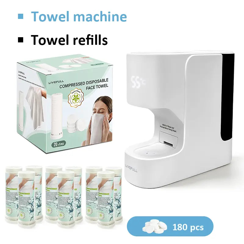 LiveFull CL01 Smart Hot Face Towel Warmer Machine, 5-Second Fast Heating, 55°C Heating System, Auto Dispensing Design, Includes 20 PCS Compressed Towels, Luxury Home Spa,sohochic