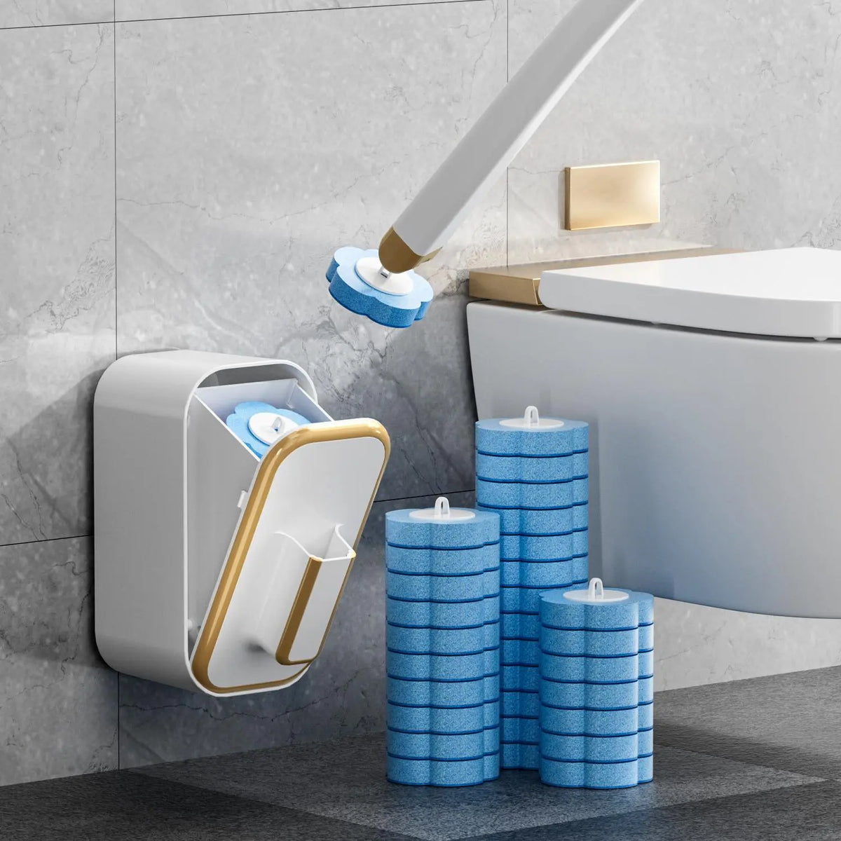 Wall-Mounted Toilet Brush Set with Reusable Holder, Bathroom Cleaning Tool Including 24/48/72 Disposable Replacement Brush Heads