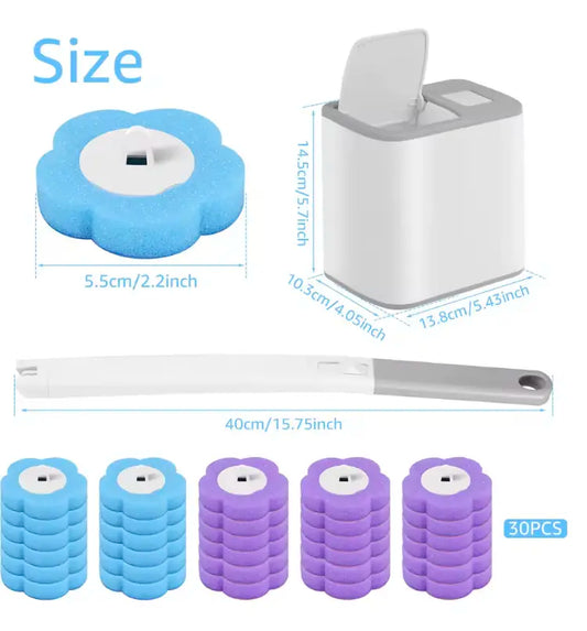 Chic Toilet Cleaner with 24PCS Sponges for Elegant Bathroom Cleaning Essential 5.5cm x 5.5cm Sponges 10.3cm x 14.5cm Holder 40cm Handle
