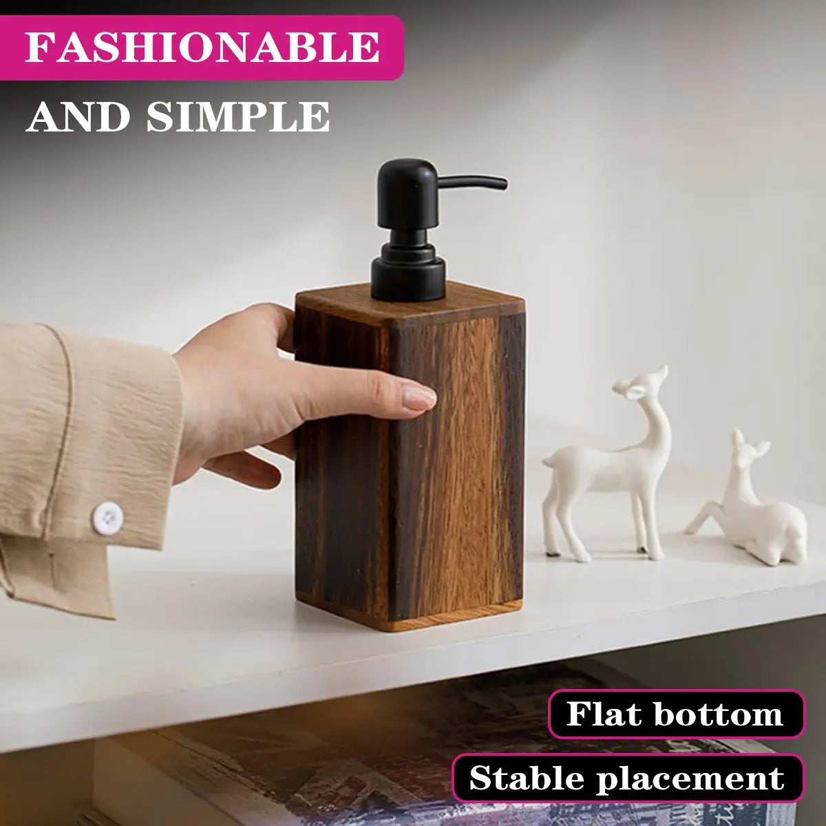 Solid Wood Soap Dispenser with Pump, 7/14oz Walnut Wood Refillable Hand Soap Pump, Lotion Dispenser, Wooden Bathroom & Kitchen Accessories, Bathroom Gadgets, Bathroom Accessory