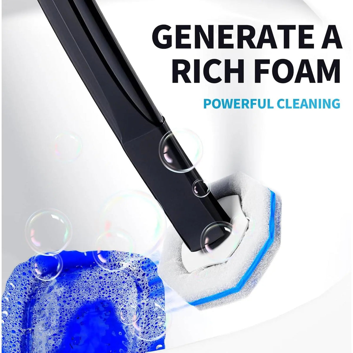 Complete Bathroom Cleaning System Starter Kit with 50 Wand Cleaner Refills Pads, Wall Mounted Toilet Bowl Holder Set, Disposable Scrubbing Tool for Sink Bathtub Wash Basin