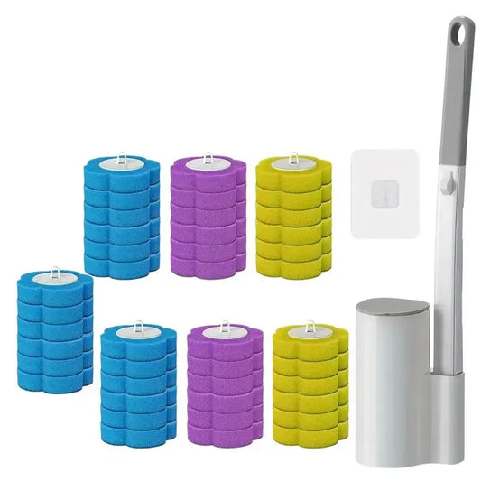 Household Disposable Toilet Brush Cleaner Set - ABS Plastic Extended Wand, Replaceable Refills, Ocean Fresh Scent, Blue Holder, Anti-Fouling for Hard-to-Reach Deep Bathroom Cleaning, Households Supplies