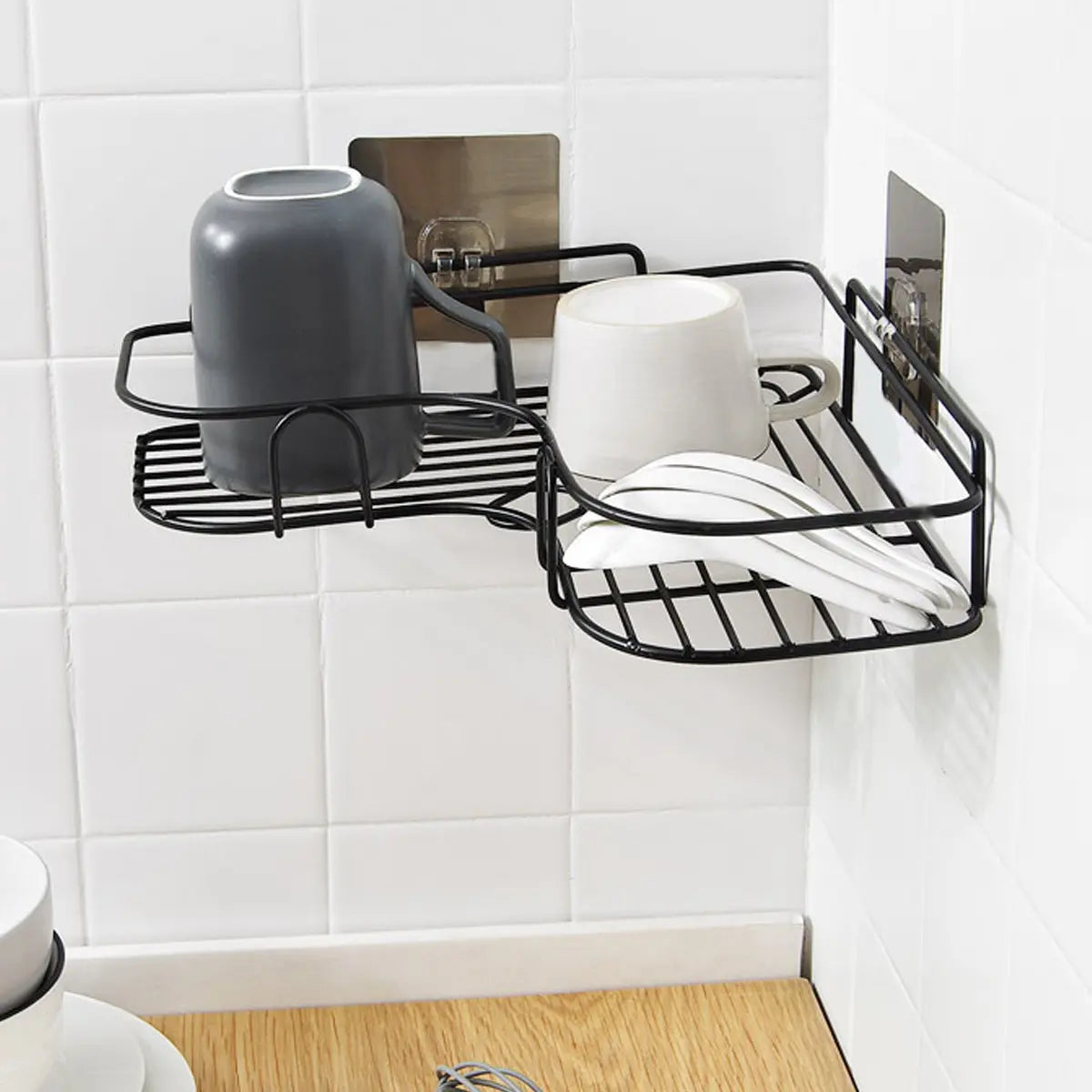 Corner Shower Rack, Rust-Resistant, Dual Slot Adhesive Enhanced Stability, Wall-Mounted Bathroom Storage, Holds Shampoo, Lotion, Cosmetics