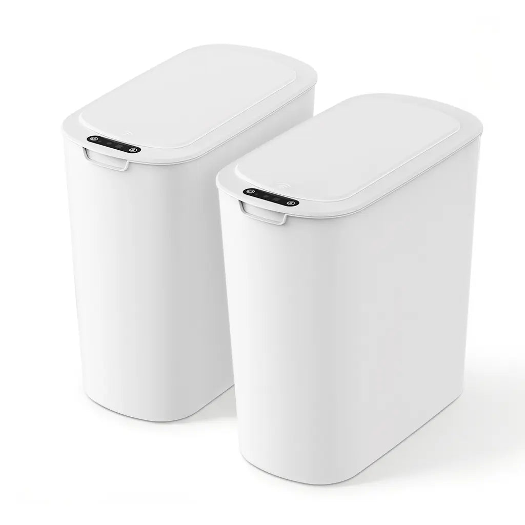 CESUN 2.6 Gal Touchless Trash Bin - Automatic Motion Sensor Plastic White Wastebasket with Lid, Smart Slim Modern Shape for Tight Spaces, Bathroom Accessories, Apartment Accessories