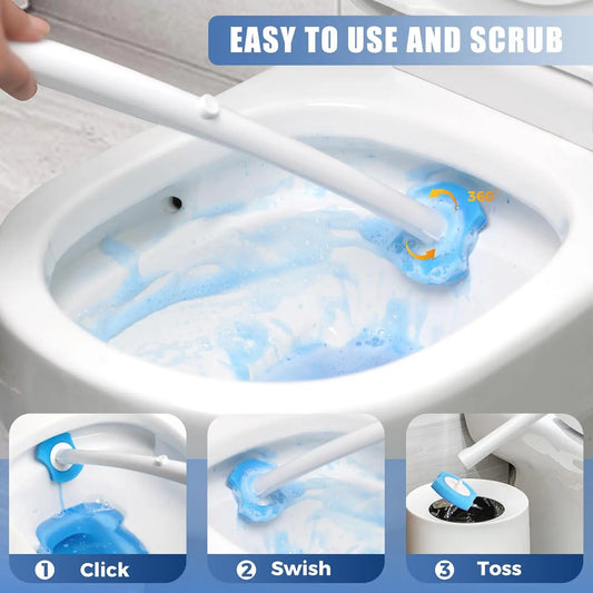 Disposable Toilet Brush with 32 Refills, Wall Mount Toilet Bowl Brush, 32PCS Powerful Toilet Brush Refills, Toilet Bowl Wand, Convenient and Contact-Free Toilet Brush Disposable.