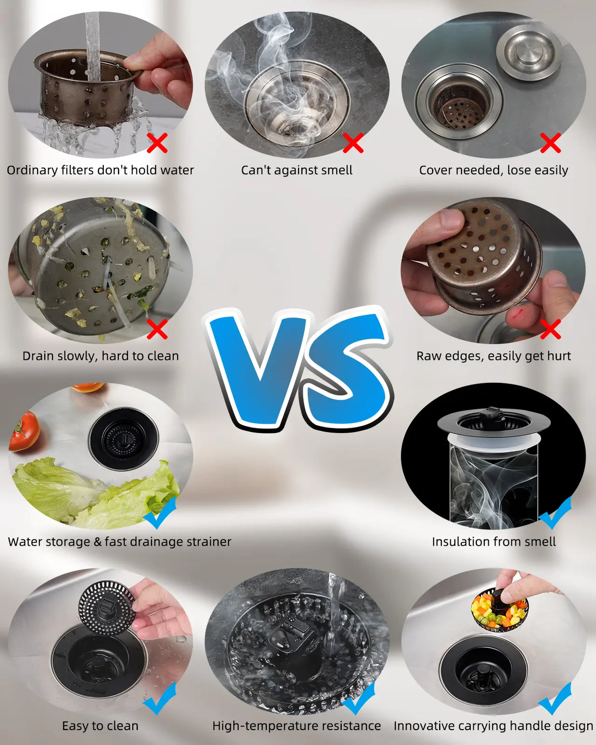 Hibbent 3-in-1: Fill, Strain, Seal Rust-Resist 304 Stainless Steel Kitchen Sink Strainer Stopper Combo - Responsive Spring Action, Pop-Up Handle, 2.76"-3.38" Width, Depth＞1.8", Anti-Clogging Filter for US Standard 3-1/2" Drains Kitchen Fixture Accessory