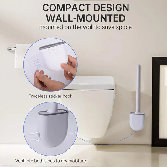 Silicone toilet brush, silicone material does not damage the toilet, wall mounted toilet brush - anti slip, anti drip design, household toilet brush, bathroom cleaning tool, bathroom supplies, suitable for RV travel and home bathroom toilets