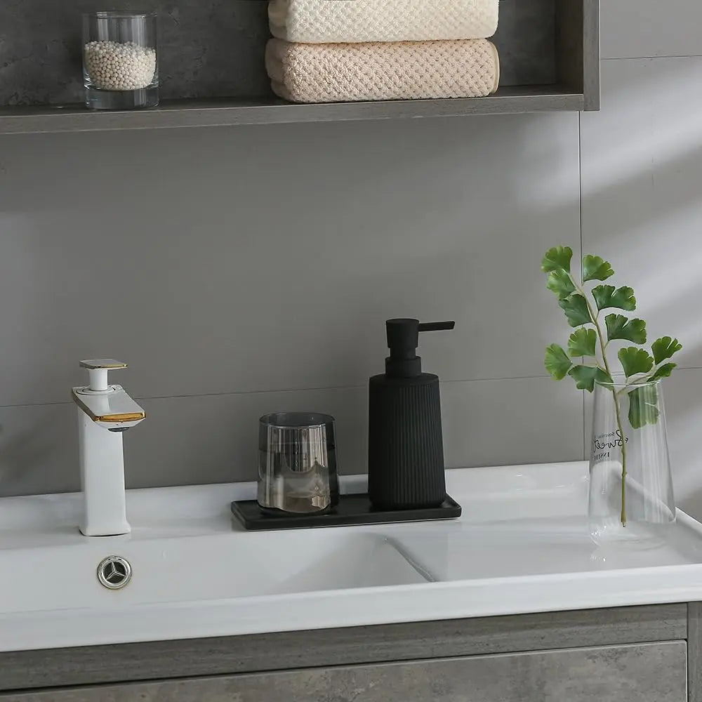 Small Soap Dispenser for Bathroom and Kitchen, Modern Farmhouse Striped Style Plastic Hand Soap Dish Soap Dispenser with Pump - Matte Black