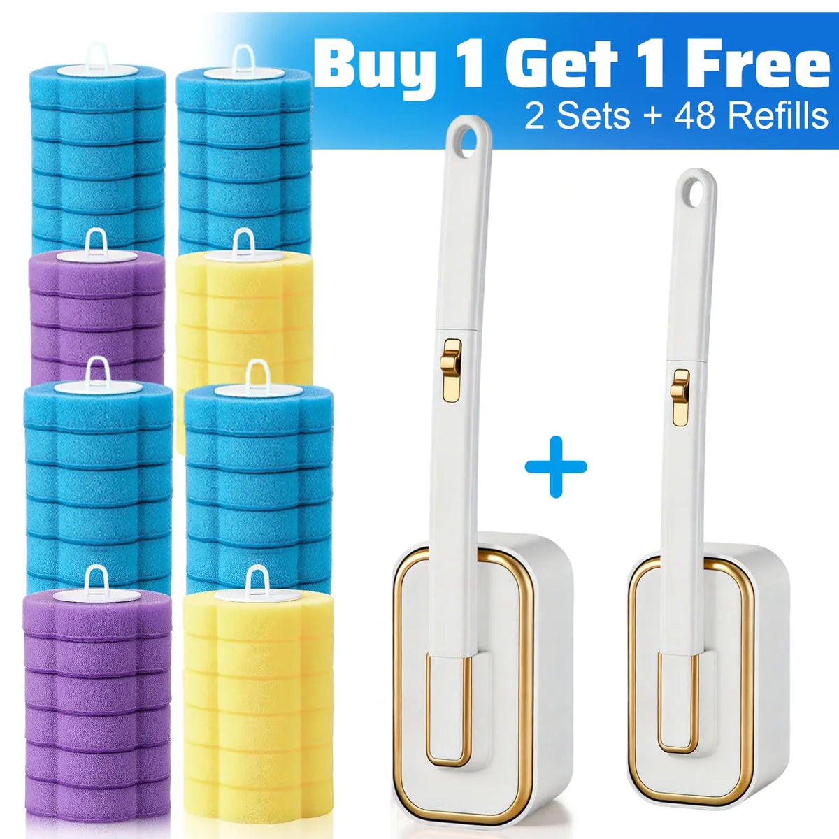 Nifogo Durable Toilet Brush Set with Wall-Mount Holder & 24 Cleaner Refills, Multifunctional Bathroom Toilet Brush & Plungers Kit for Sink, Bathtub Drain Cleaning