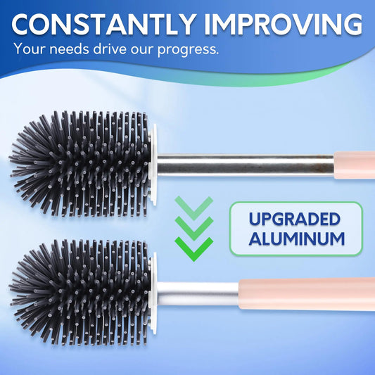 Toilet Brush And Holder Set  Silicone Bowl Cleaner Scrubber With Tweezers For Bathroom Cleaning Rv Accessories House Organization Must-haves - Pink