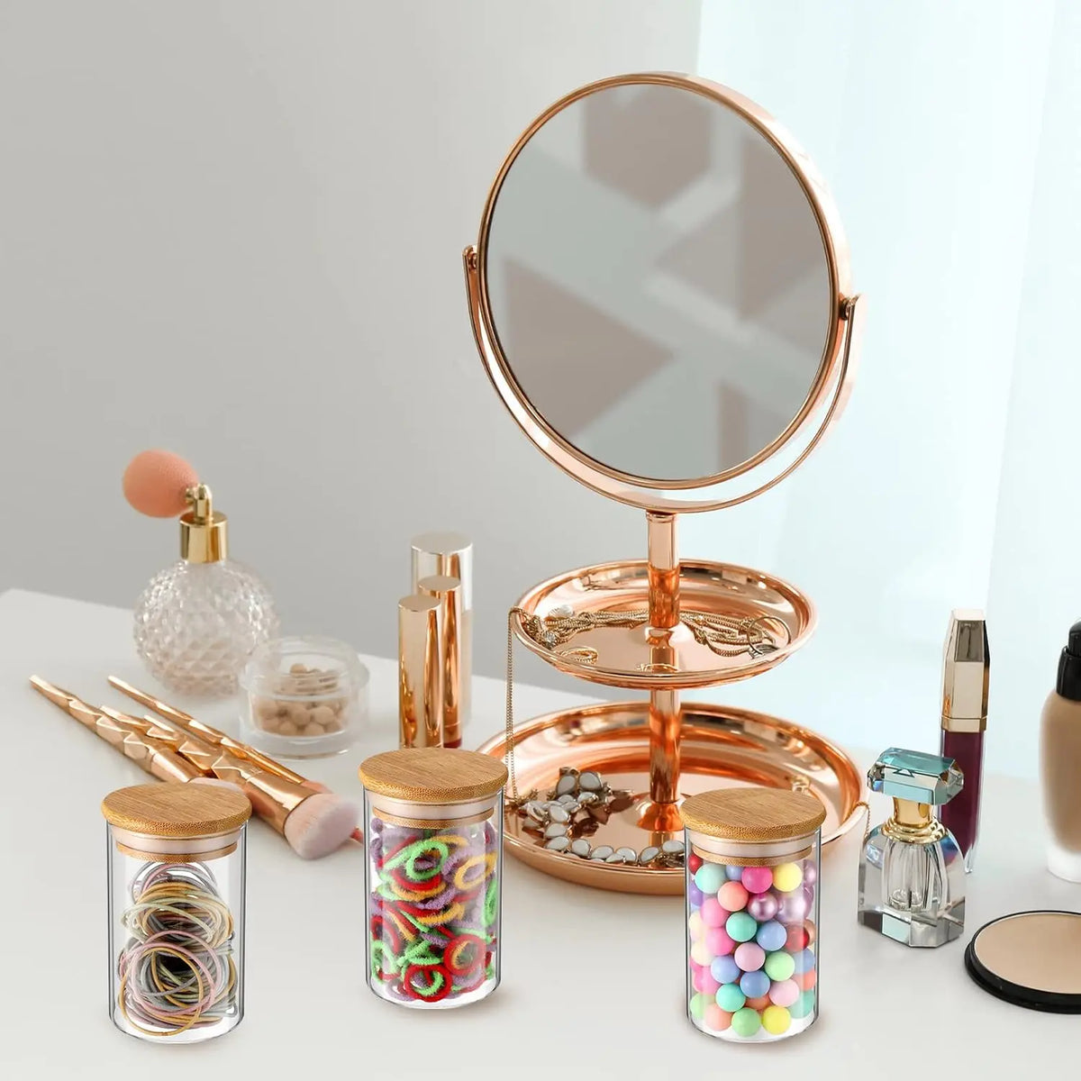 6 Pack Glass  Jars with   Bathroom Accessories  Balls Pads Swabs Holder Jar Bathroom Canisters for  Accessories Storage