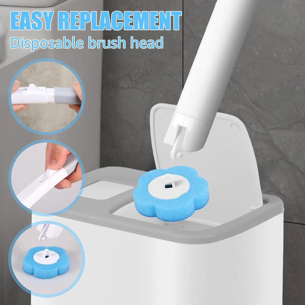 Nifogo Casual ABS Plastic Auto-Flip White Disposable Toilet Brush Holder, Deep-Cleaning Wall-Hanging Bathroom Set with 24 Aromatic Refills, Hygienic Disposal Practical Summer Cleaning Gear
