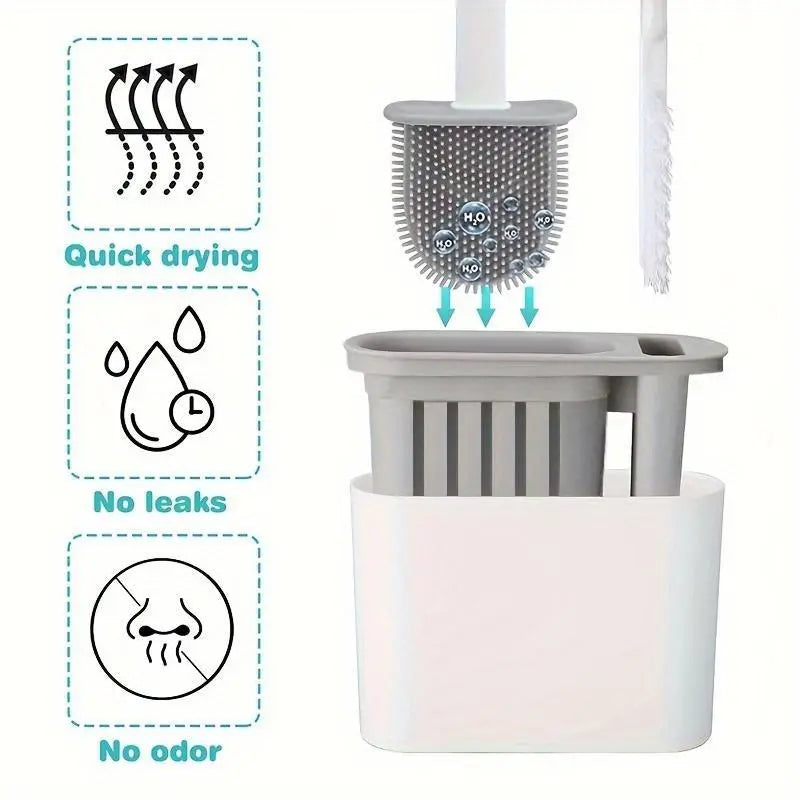 1set 2 Toilet Brushes & 1 Holder Wall Mounted Toilet Brush And Holder Set For Bathroom Restroom Flexible Toilet Bowl Brush Head With Silicone Bristles Bathroom Accessories Bathroom Supplies