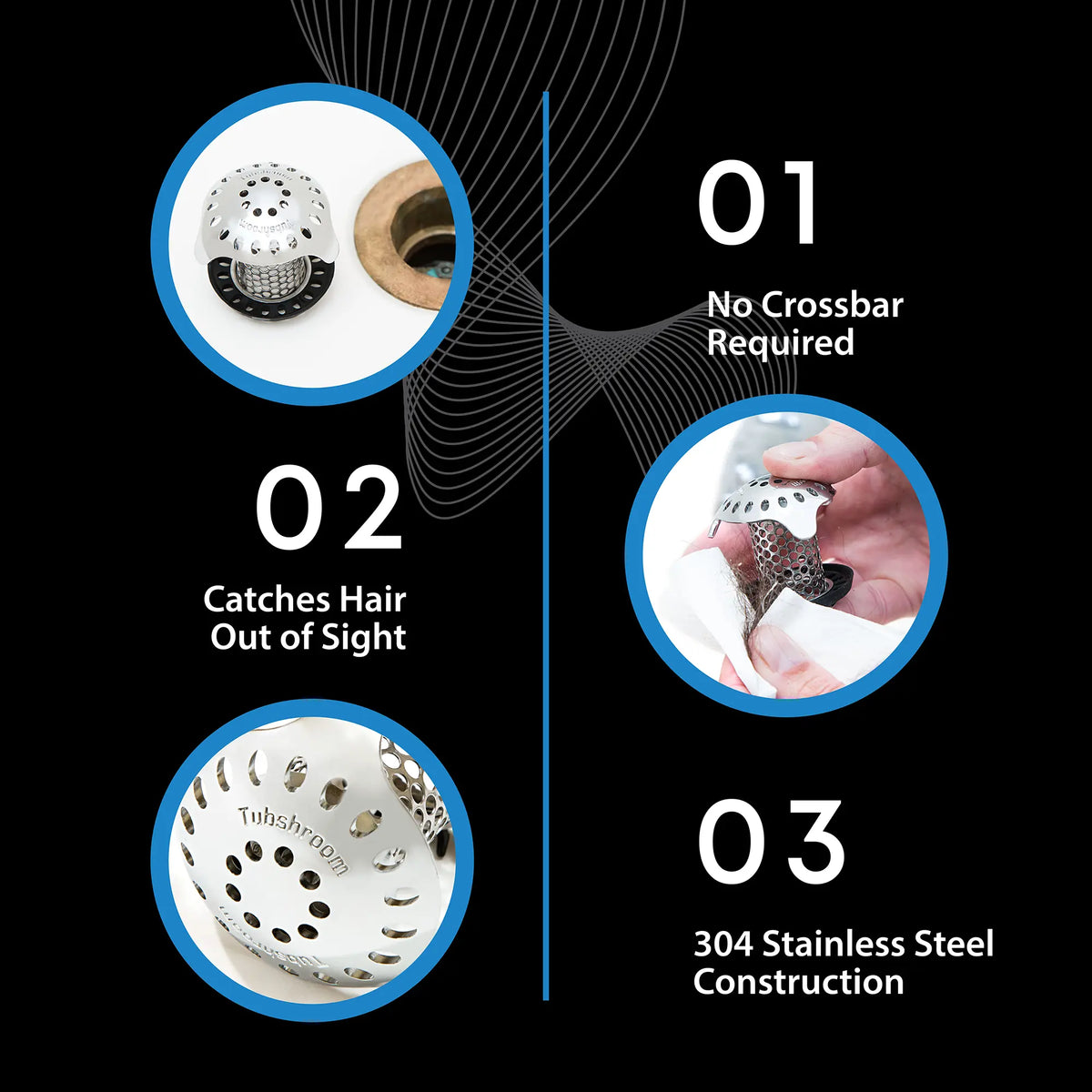 TubShroom Ultra Revolutionary Hair Catcher and Drain Protector with Stopper, Shower and Tub Drain Protector, Keeps Drains Clog Free Stainless Steel Bathtub Cleaning