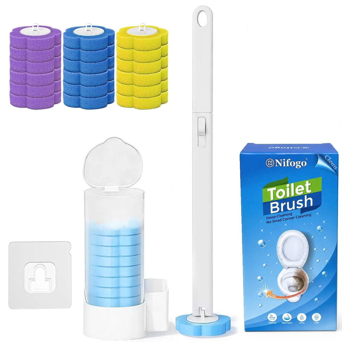 Disposable Wall-Mount Long-Handled Toilet Brush Wand with 24 Mixed Fragrance Refills, ABS Durable Deep Cleaning Removable Modern Toilet Brush & Plungers, Stylish Home Bathroom Cleaning Essential, Long-Handled Toilet Brush & Plungers