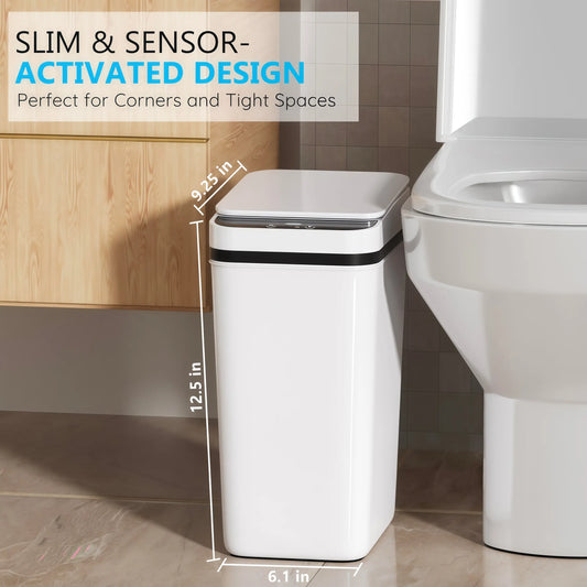 1 Pack Motion Sensor Touchless Automatic Trash Can with Lid - 2.2 Gal Slim Fit Durable IPX5 Waterproof ABS Plastic Bin, 9.25''L×6.1''W×12.5''H Easy to Maintain Multi Functional Small Waste Container for Kitchen/Bathroom Home Supplies, Sensor Trash,sohochi