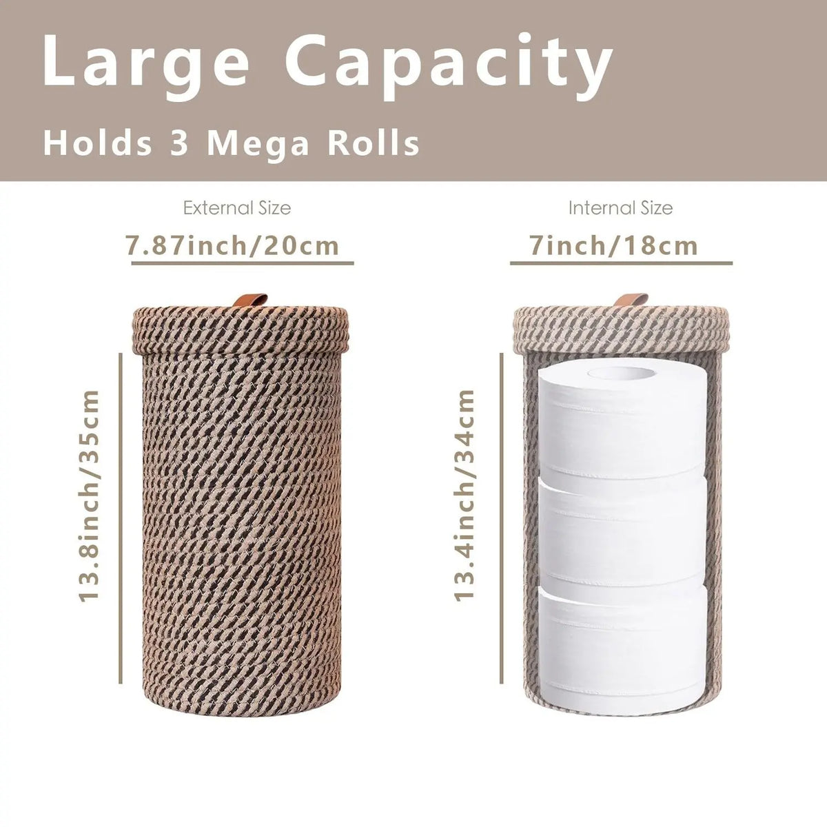 Boho Handwoven Toilet Paper Holder Basket, Independent Bathroom Storage Rack with Jute Rope Design, Bathroom Organizers, Bathroom Necessities, Bathroom Accessories, Holds 3 Extra-Large Rolls