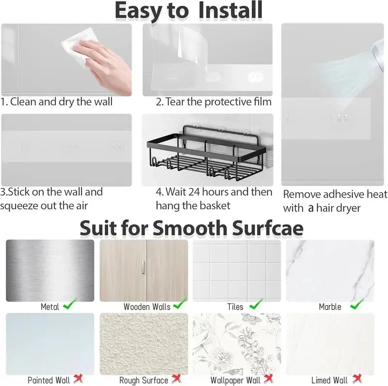 5-Pack Rustproof Stainless Steel Shower Organizer - Adhesive Wall-Mount Bathroom Accessories Organizer Rack Shelf with Adhesive Tape, Modern Storage Basket for Shampoo, Stylish & Durable Bathroom Gadget