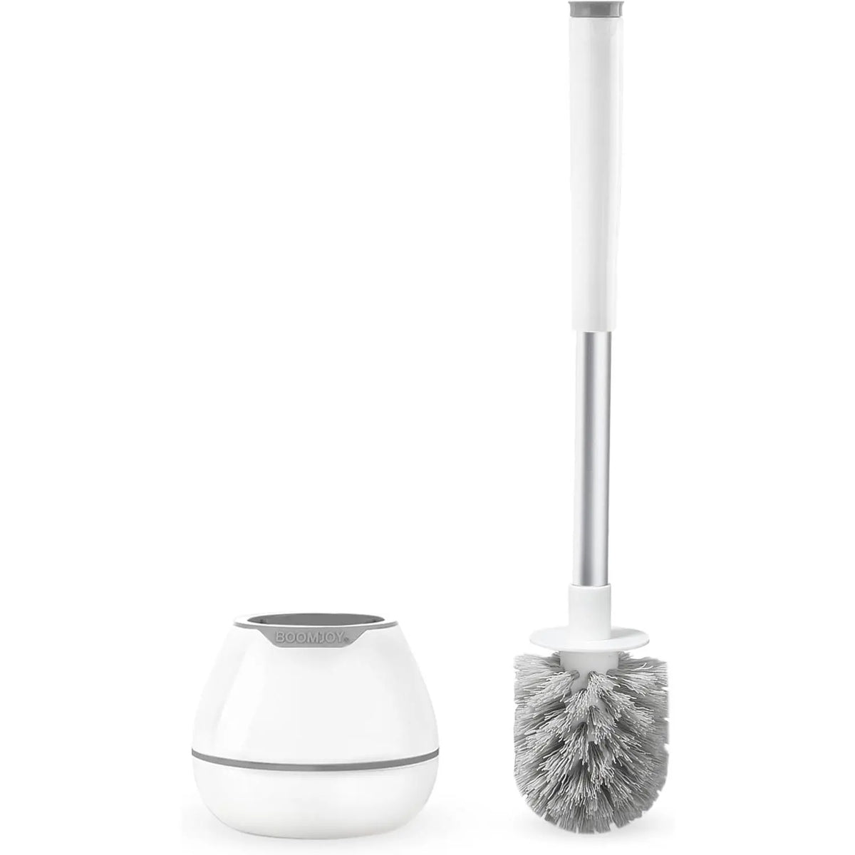 Toilet Brush and Holder Set, Silicone Toilet Bowl Cleaner Brush, Bathroom Cleaning Bowl Kit with Tweezers, Bathroom Accessories with Aluminum Handle - White